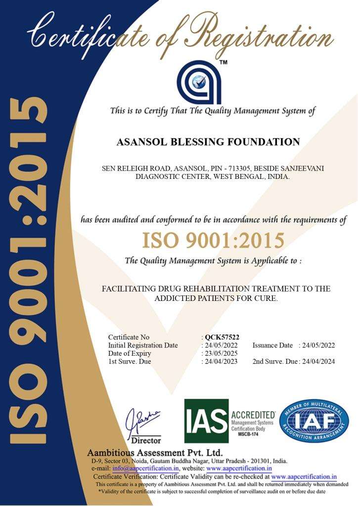 Asansol First ISO 9001:2015 Certified Deaddiction, Rehabilitation Centre | Asansol Blessing Foundation